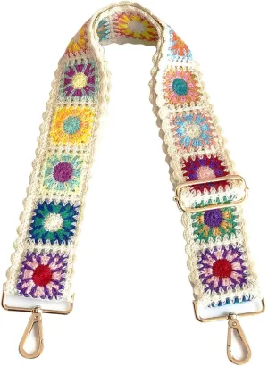 Crochet Flower Purse Straps Replacement Crossbody for Handbags Women Guitar Strap 2 inch Wide Adjustable Bag Strap (White)