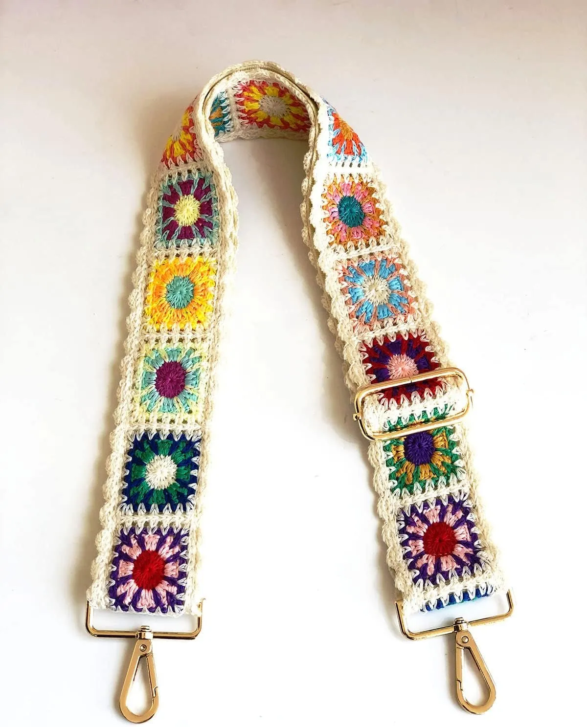 Crochet Flower Purse Straps Replacement Crossbody for Handbags Women Guitar Strap 2 inch Wide Adjustable Bag Strap (White)
