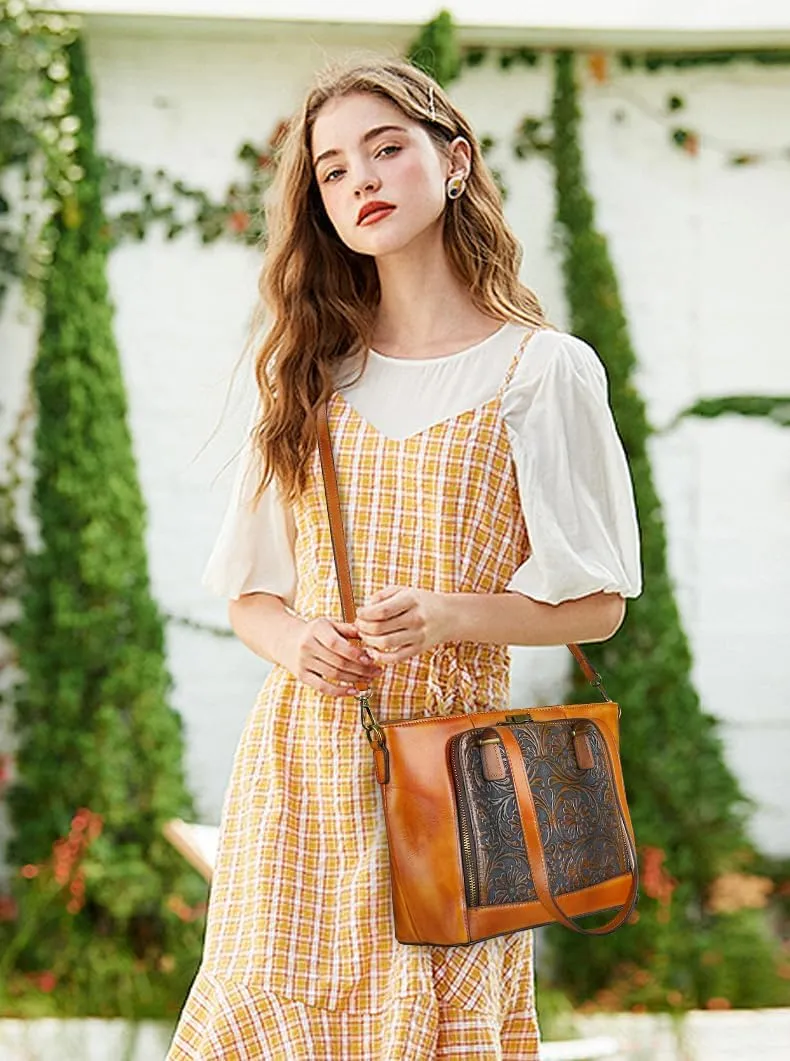 Crossbody Bag for Women Leather Shoulder Bag Top Handle Tote Purses Vintage Satchels Handbag Retro