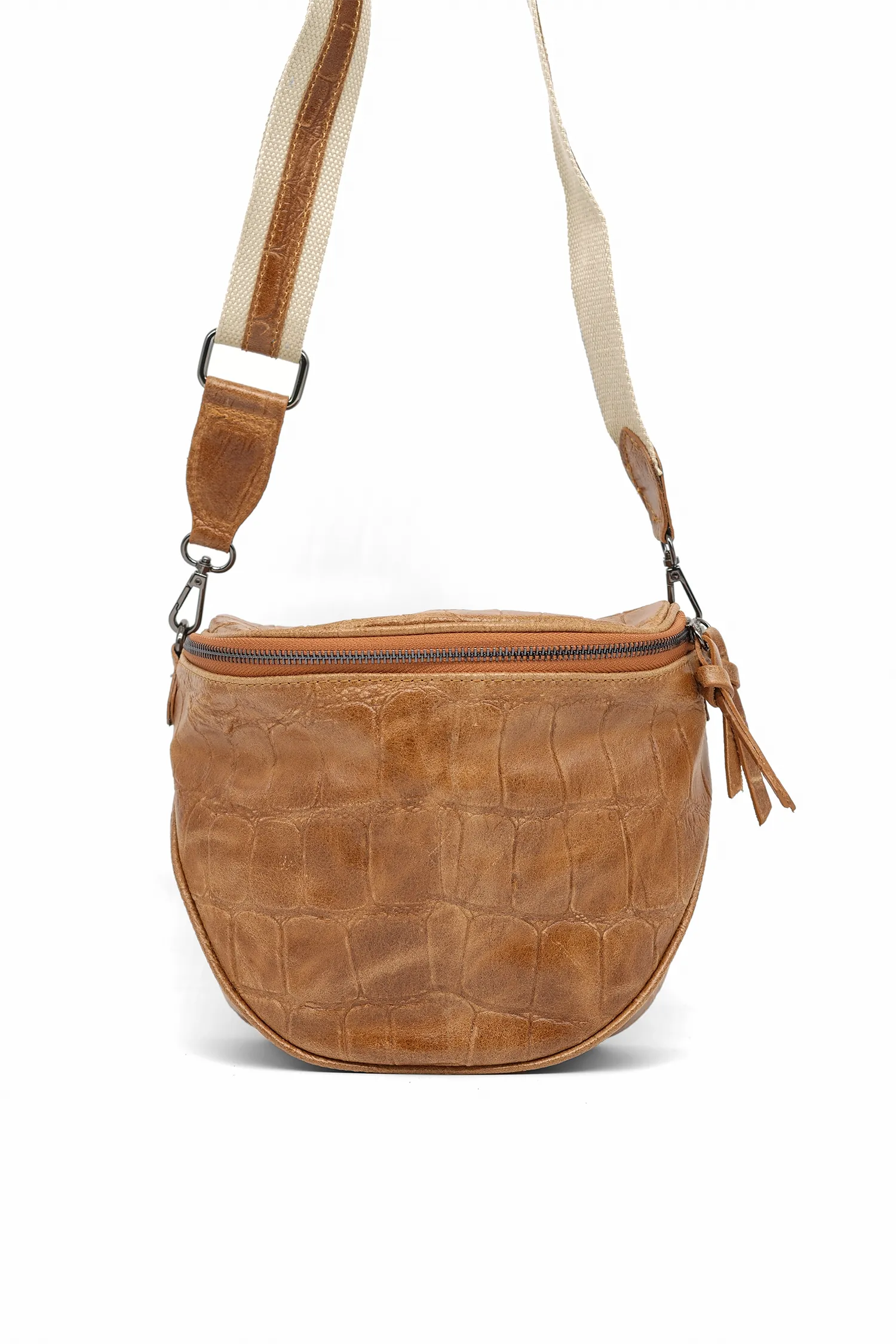 Crossbody-Bag KENNY aus genarbtem Leder mit Kroko-Prägung