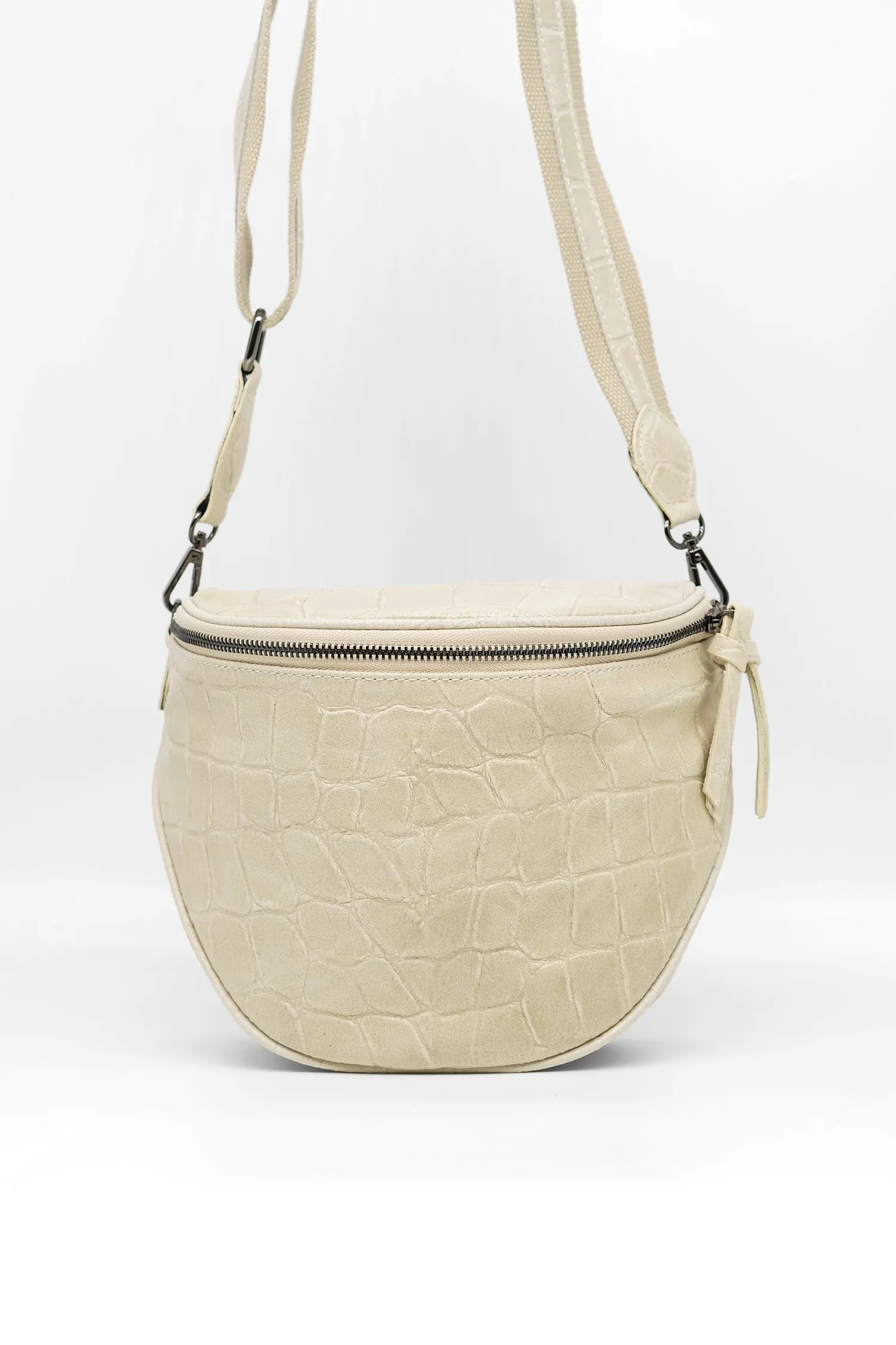 Crossbody-Bag KENNY aus genarbtem Leder mit Kroko-Prägung