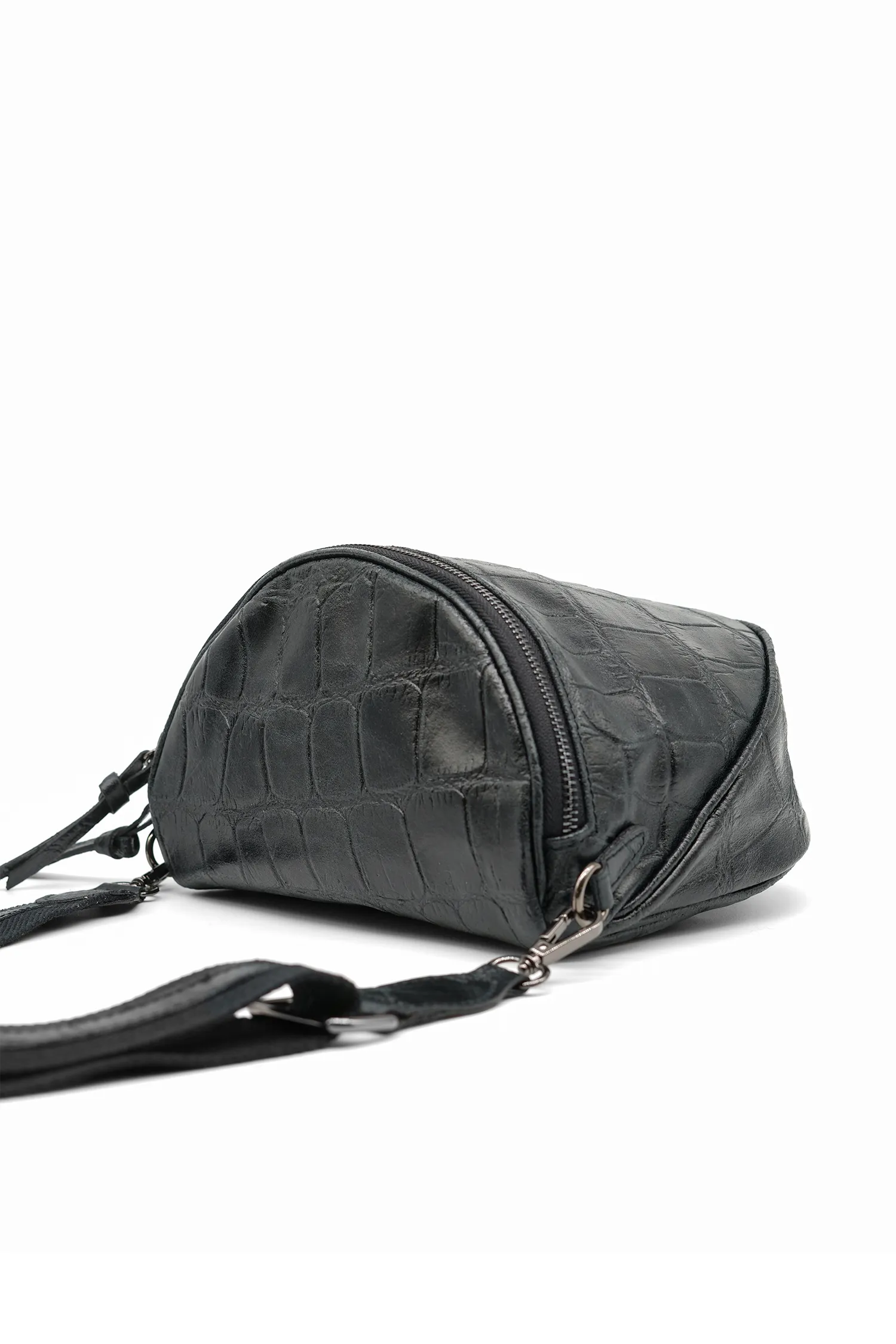 Crossbody-Bag KENNY aus genarbtem Leder mit Kroko-Prägung