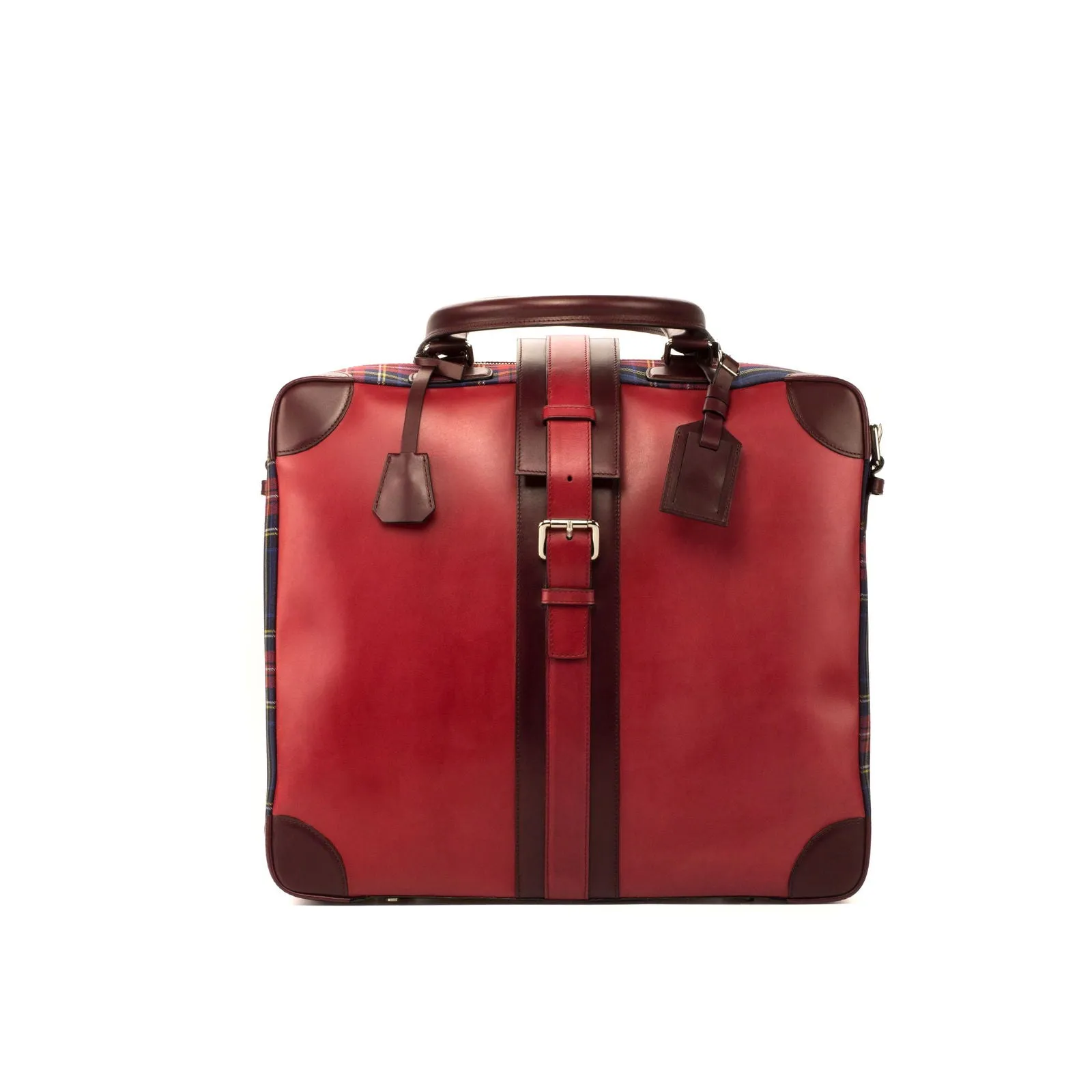 Custom Travel Tote Bag Leather Blue Burgundy 3599