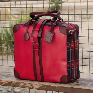 Custom Travel Tote Bag Leather Blue Burgundy 3599