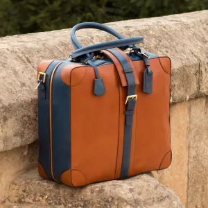 Custom Travel Tote Bag Leather Brown Blue 3600