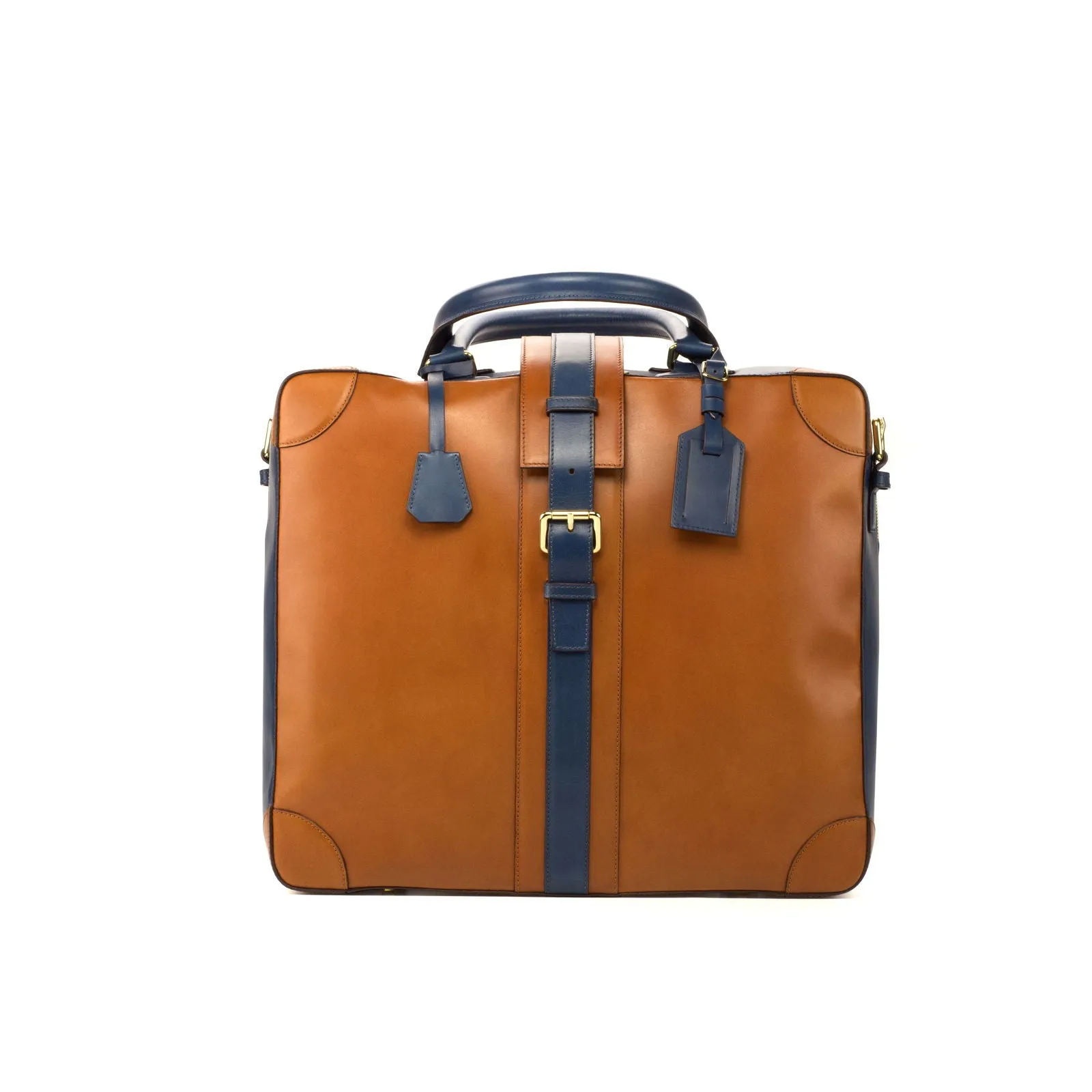Custom Travel Tote Bag Leather Brown Blue 3600