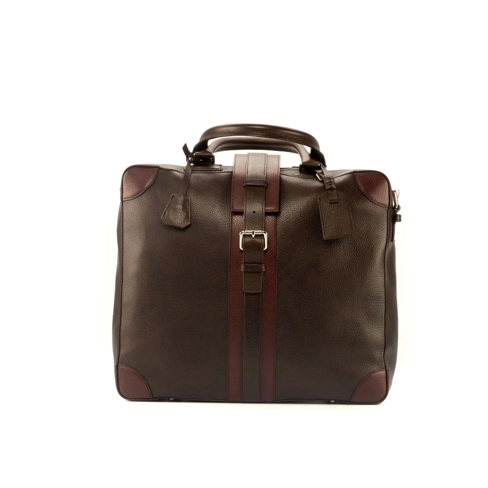 Custom Travel Tote Bag Leather Burgundy Dark Brown 3703