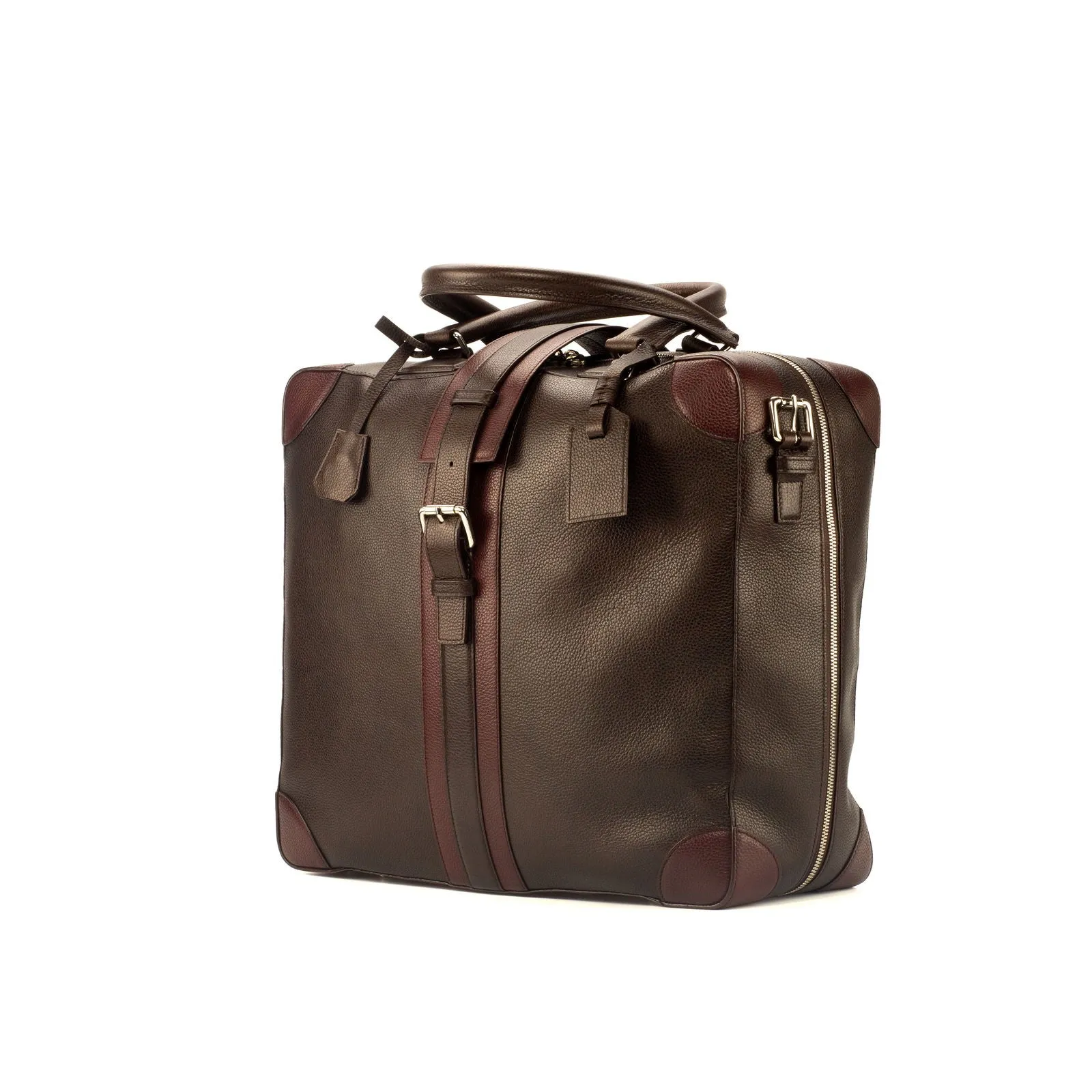 Custom Travel Tote Bag Leather Burgundy Dark Brown 3703