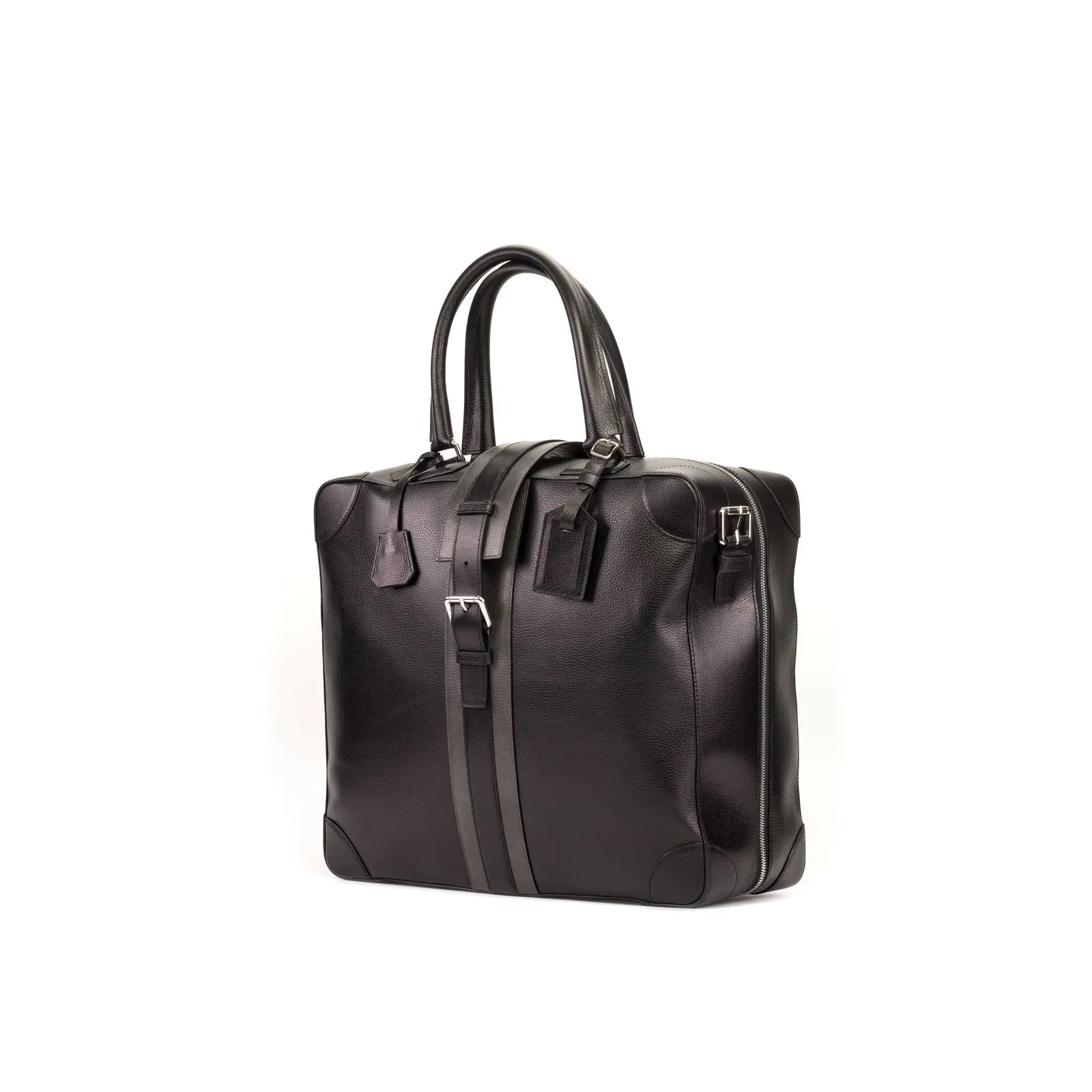 Custom Travel Tote Bag Leather Grey Black 5674