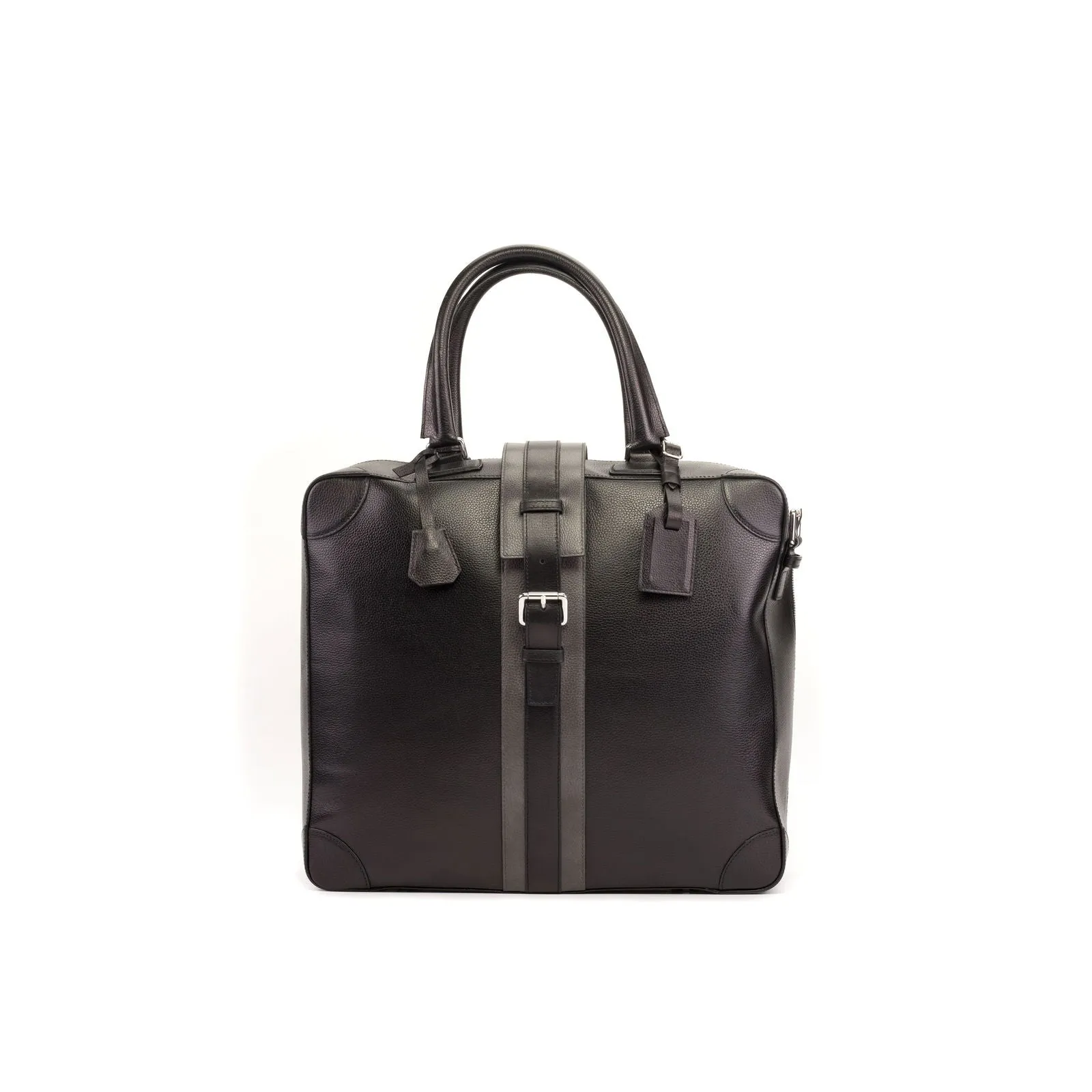 Custom Travel Tote Bag Leather Grey Black 5674