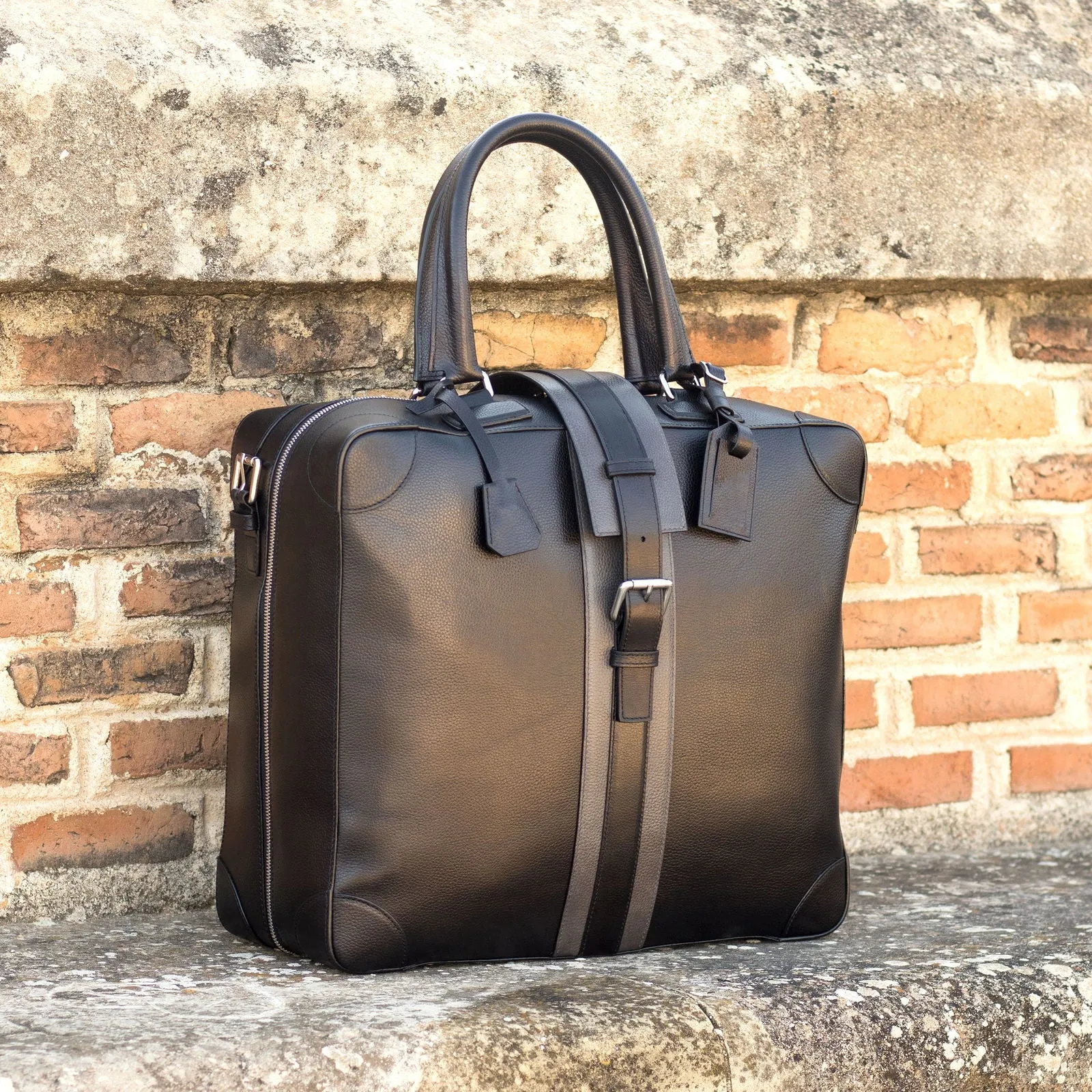 Custom Travel Tote Bag Leather Grey Black 5674