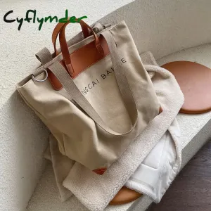 Cyflymder Casual Canvas Women Handbags Designer Letters Shoulder Crossbody Bags Female Large Capacity Tote Leather Patchwork Shopper Bag  - hot
