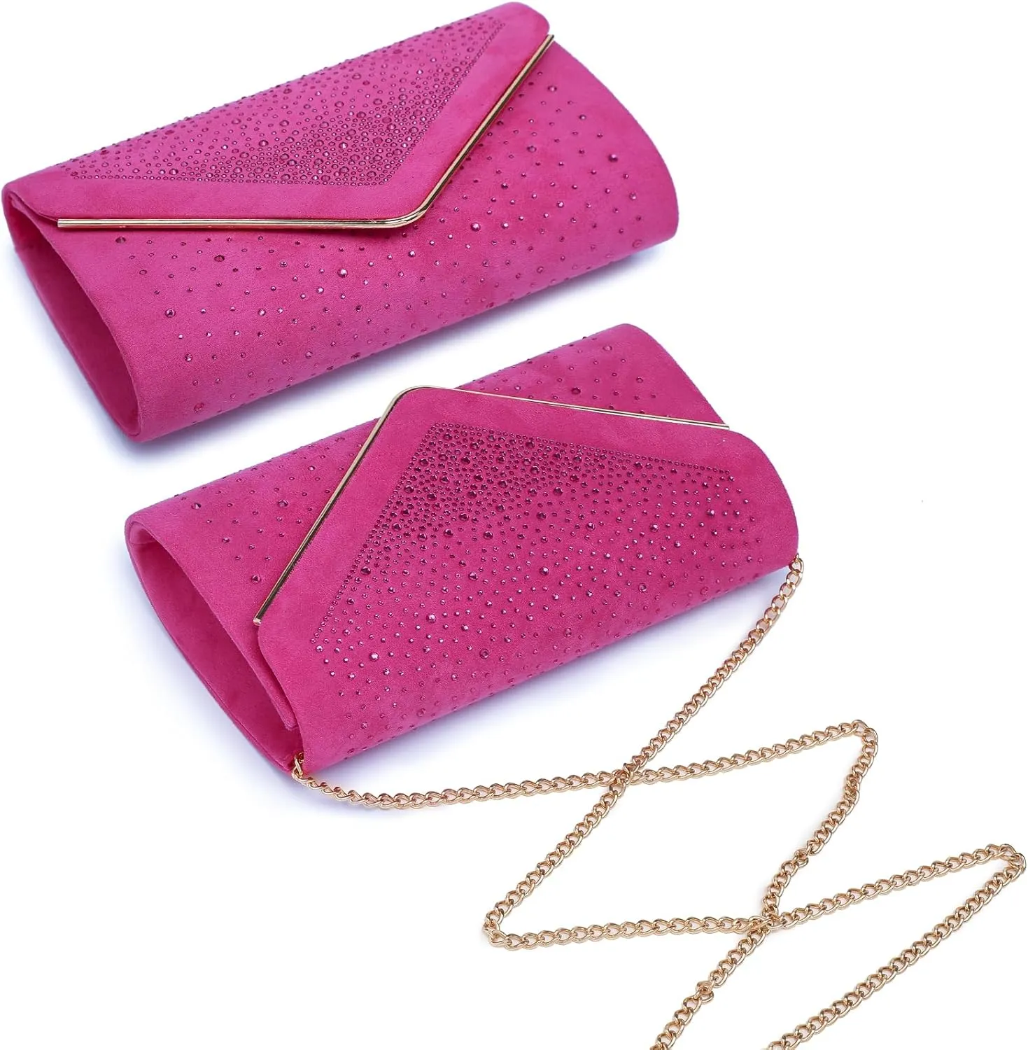 Dasein Women Rhinestone Evening Bag Faux Suede Clutch Formal Party Sparkly Purses Cocktail Wedding Handbag