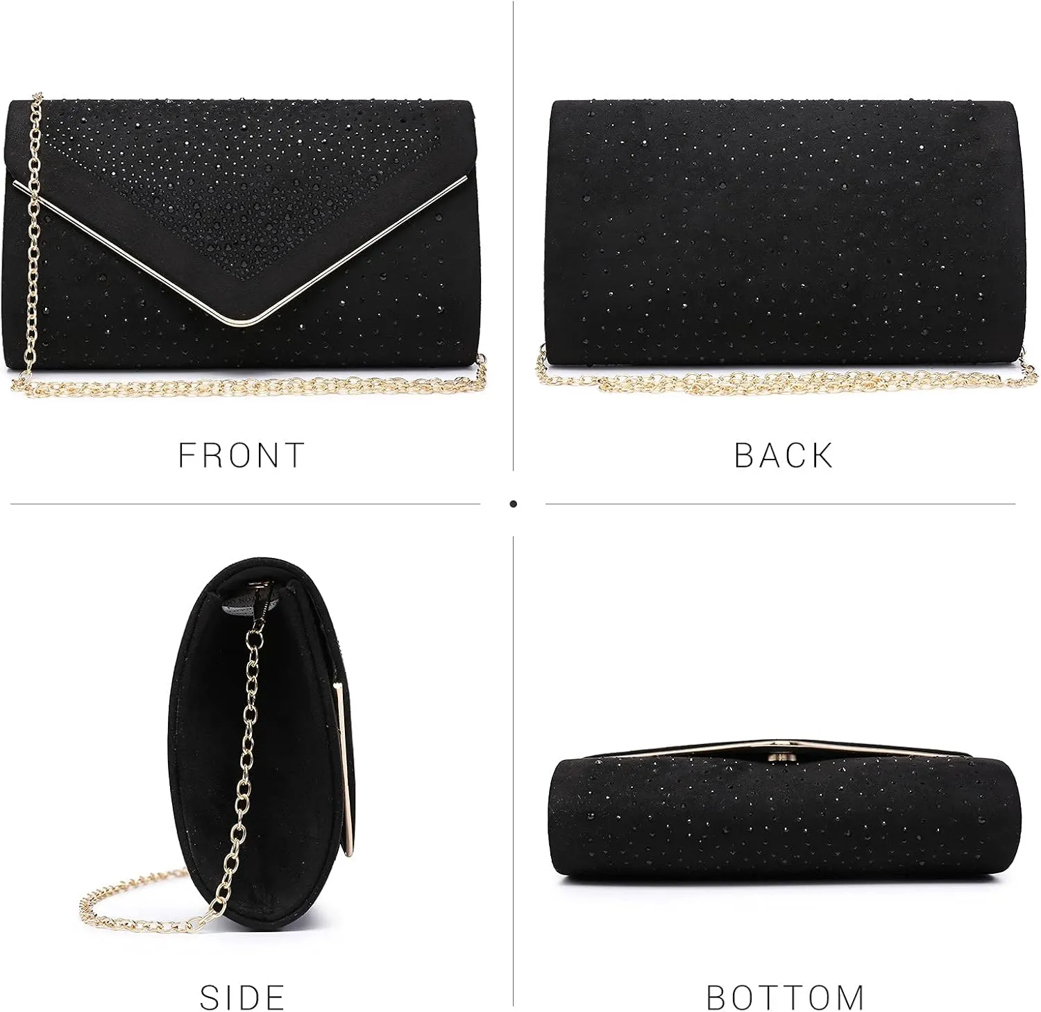 Dasein Women Rhinestone Evening Bag Faux Suede Clutch Formal Party Sparkly Purses Cocktail Wedding Handbag