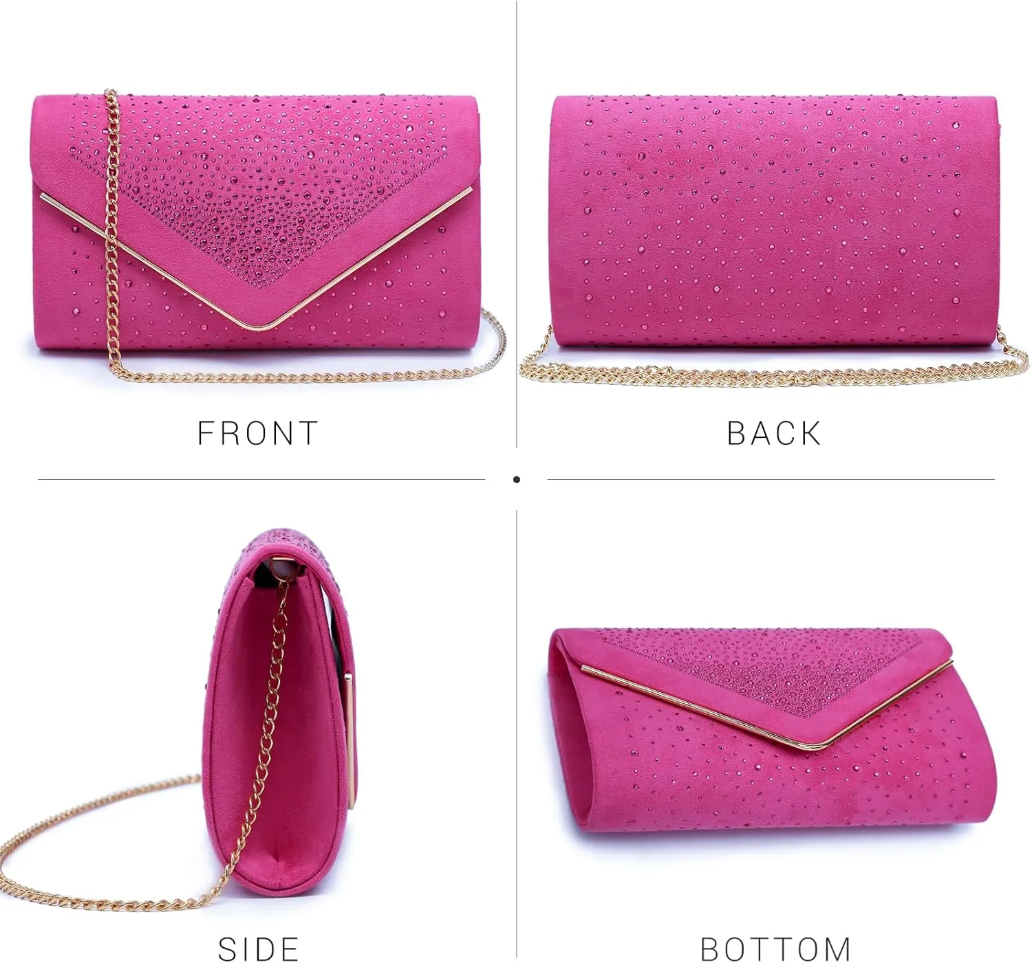 Dasein Women Rhinestone Evening Bag Faux Suede Clutch Formal Party Sparkly Purses Cocktail Wedding Handbag