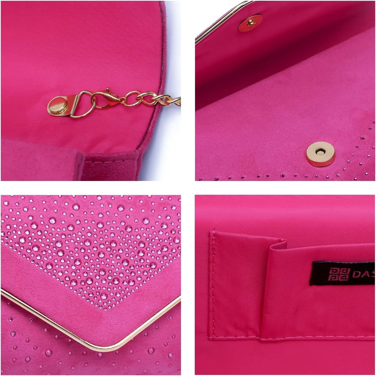 Dasein Women Rhinestone Evening Bag Faux Suede Clutch Formal Party Sparkly Purses Cocktail Wedding Handbag
