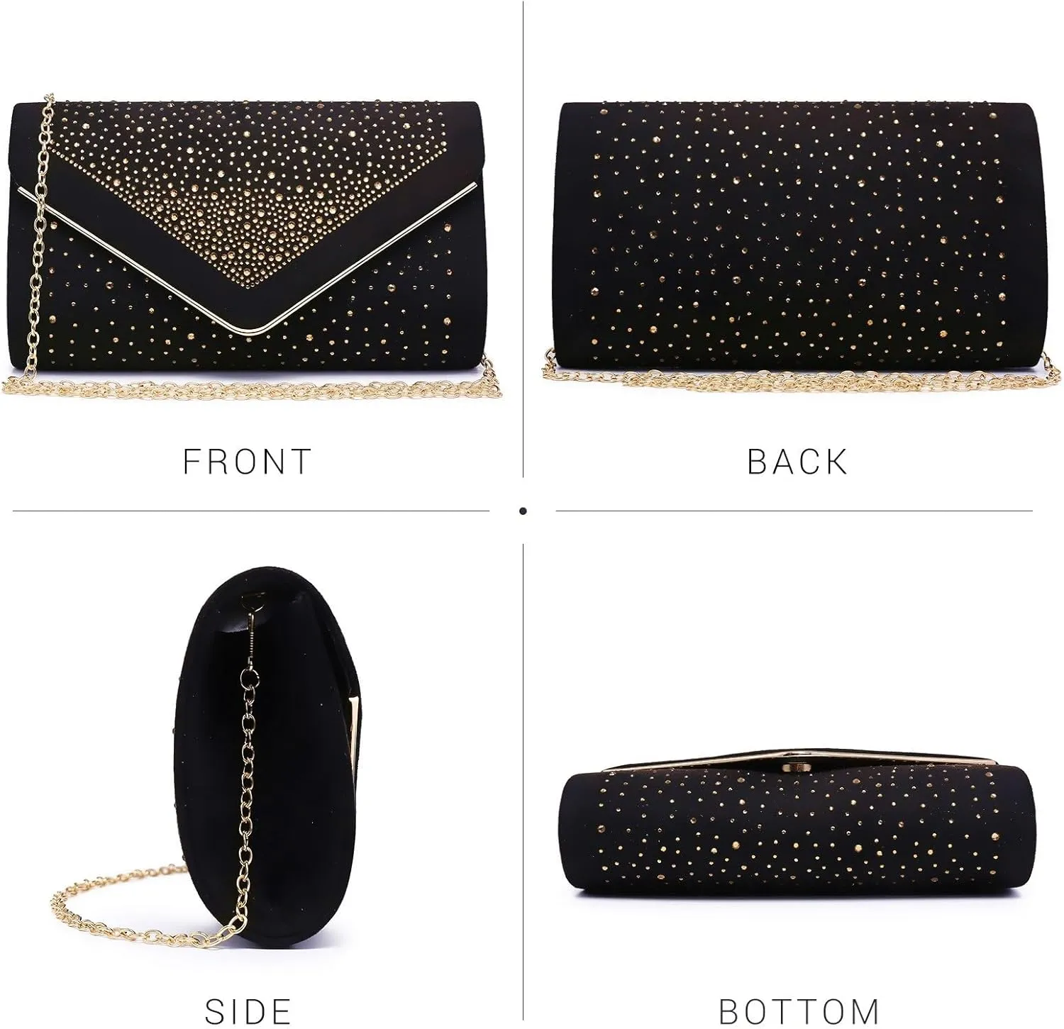 Dasein Women Rhinestone Evening Bag Faux Suede Clutch Formal Party Sparkly Purses Cocktail Wedding Handbag