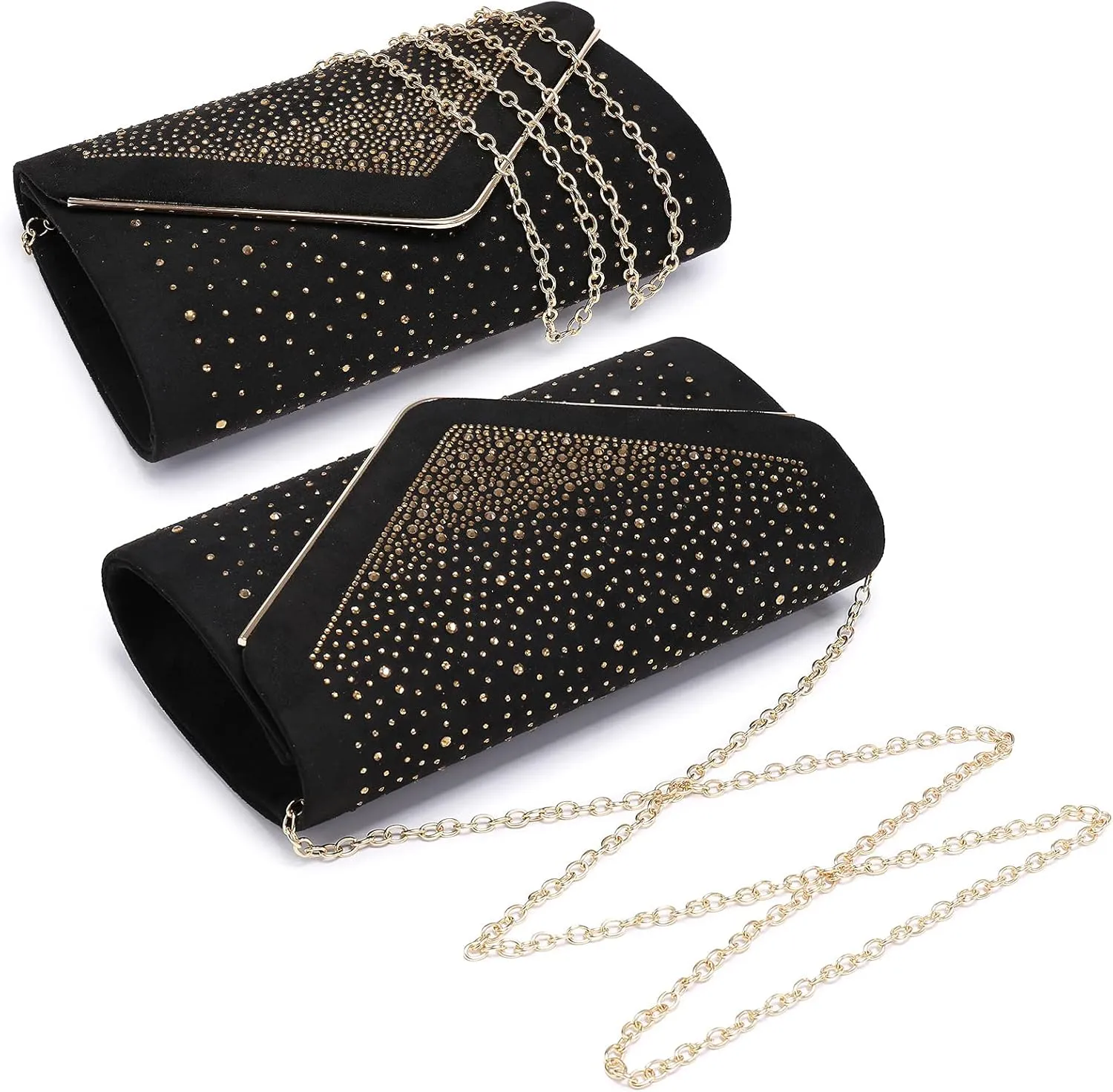 Dasein Women Rhinestone Evening Bag Faux Suede Clutch Formal Party Sparkly Purses Cocktail Wedding Handbag