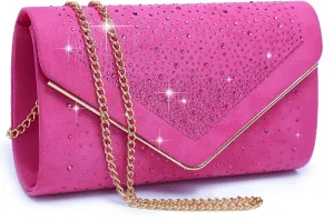 Dasein Women Rhinestone Evening Bag Faux Suede Clutch Formal Party Sparkly Purses Cocktail Wedding Handbag