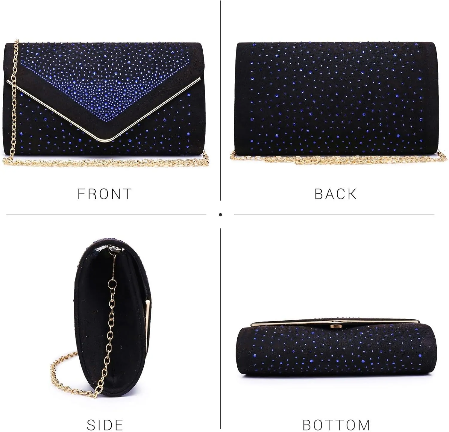 Dasein Women Rhinestone Evening Bag Faux Suede Clutch Formal Party Sparkly Purses Cocktail Wedding Handbag