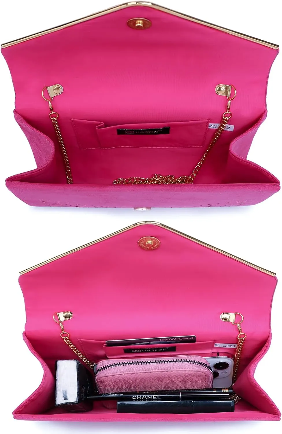 Dasein Women Rhinestone Evening Bag Faux Suede Clutch Formal Party Sparkly Purses Cocktail Wedding Handbag