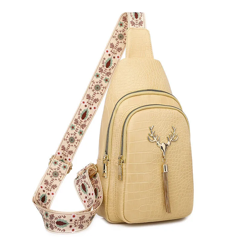 Deer Tassel Design Crossbody Bag: Fashionable Letter Embroidery Chest Bag for Women