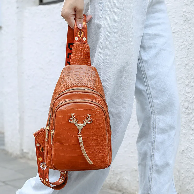 Deer Tassel Design Crossbody Bag: Fashionable Letter Embroidery Chest Bag for Women