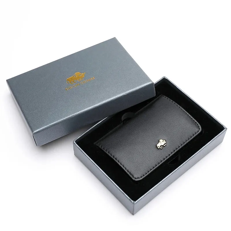 DENIM Genuine Leather Business Card Holder Wallet Men Money Bag