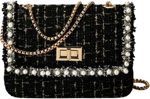 Designer Chain Shoulder Purse for Women Trendy Ladies Quilted Crossbody Bag Clucth Handbags Evening Bag Tweed Purses