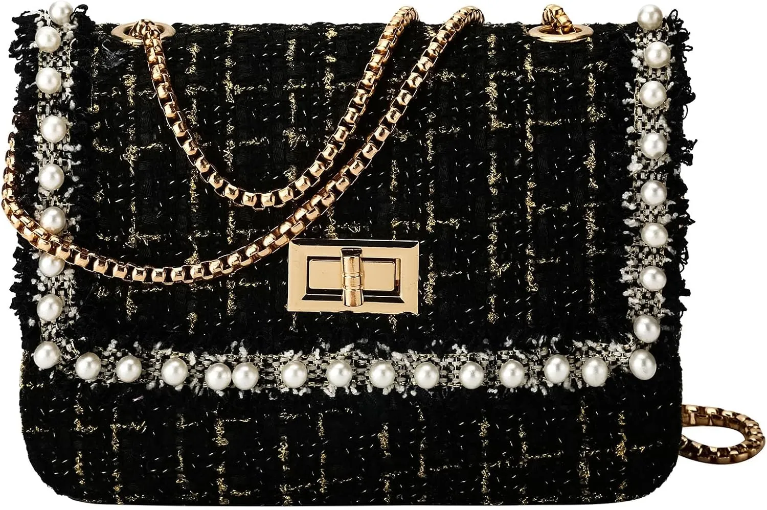 Designer Chain Shoulder Purse for Women Trendy Ladies Quilted Crossbody Bag Clucth Handbags Evening Bag Tweed Purses