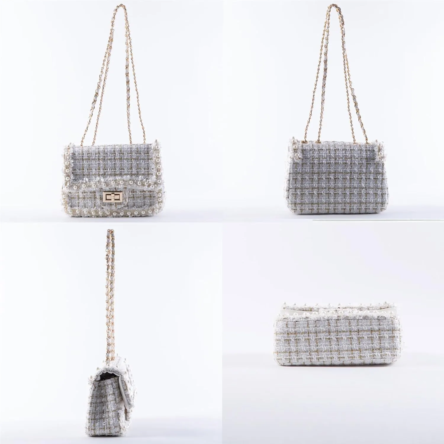 Designer Chain Shoulder Purse for Women Trendy Ladies Quilted Crossbody Bag Clucth Handbags Evening Bag Tweed Purses