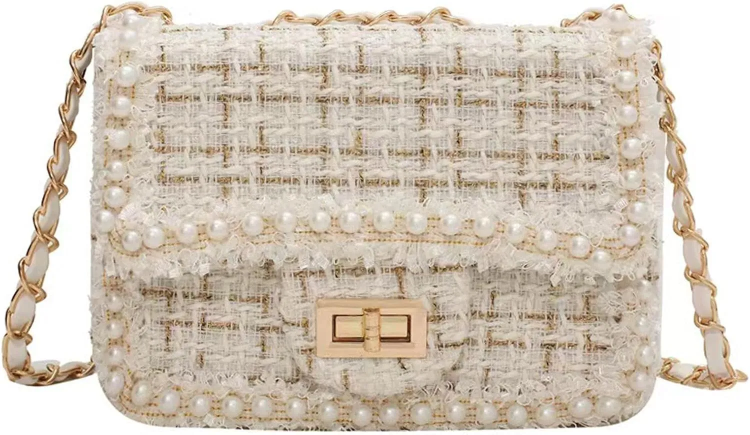 Designer Chain Shoulder Purse for Women Trendy Ladies Quilted Crossbody Bag Clucth Handbags Evening Bag Tweed Purses
