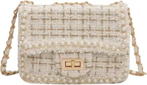 Designer Chain Shoulder Purse for Women Trendy Ladies Quilted Crossbody Bag Clucth Handbags Evening Bag Tweed Purses