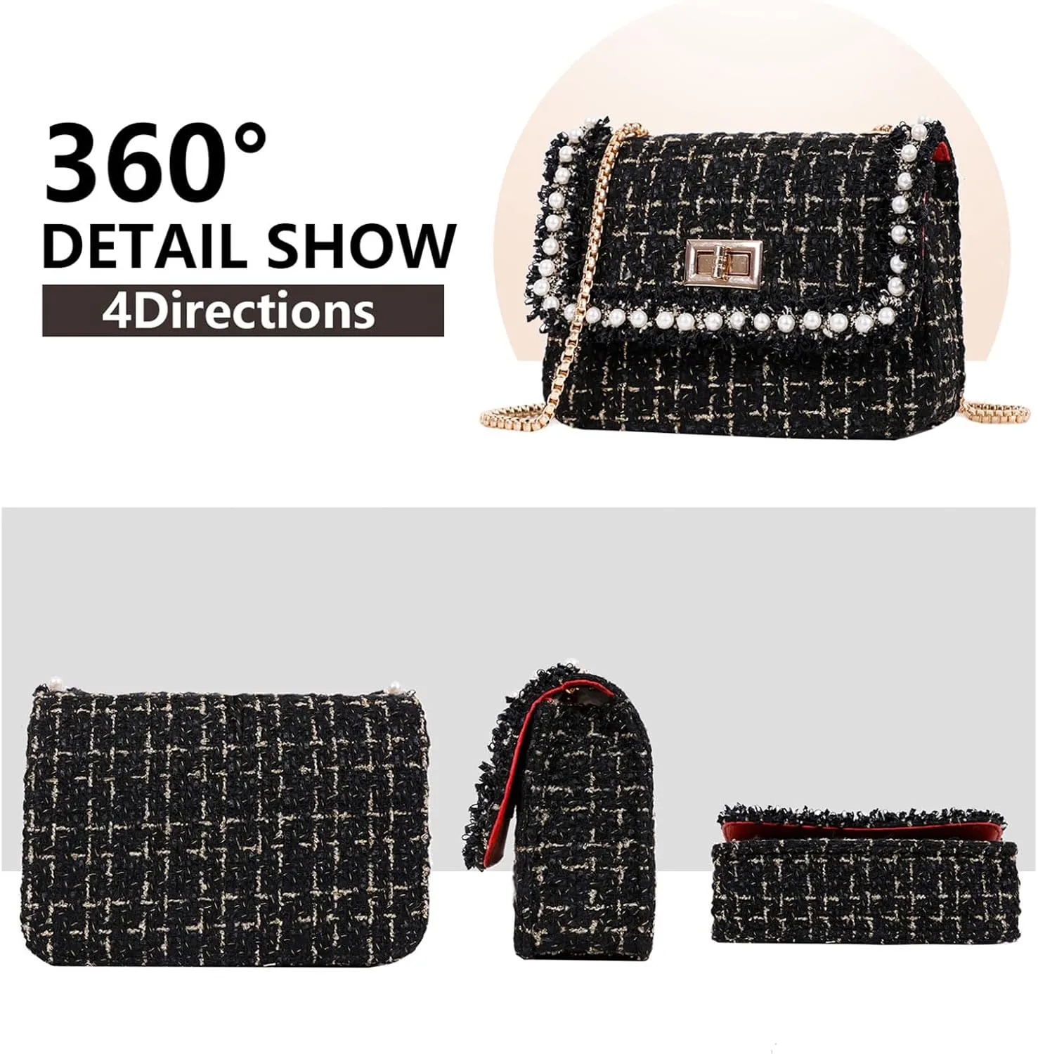 Designer Chain Shoulder Purse for Women Trendy Ladies Quilted Crossbody Bag Clucth Handbags Evening Bag Tweed Purses