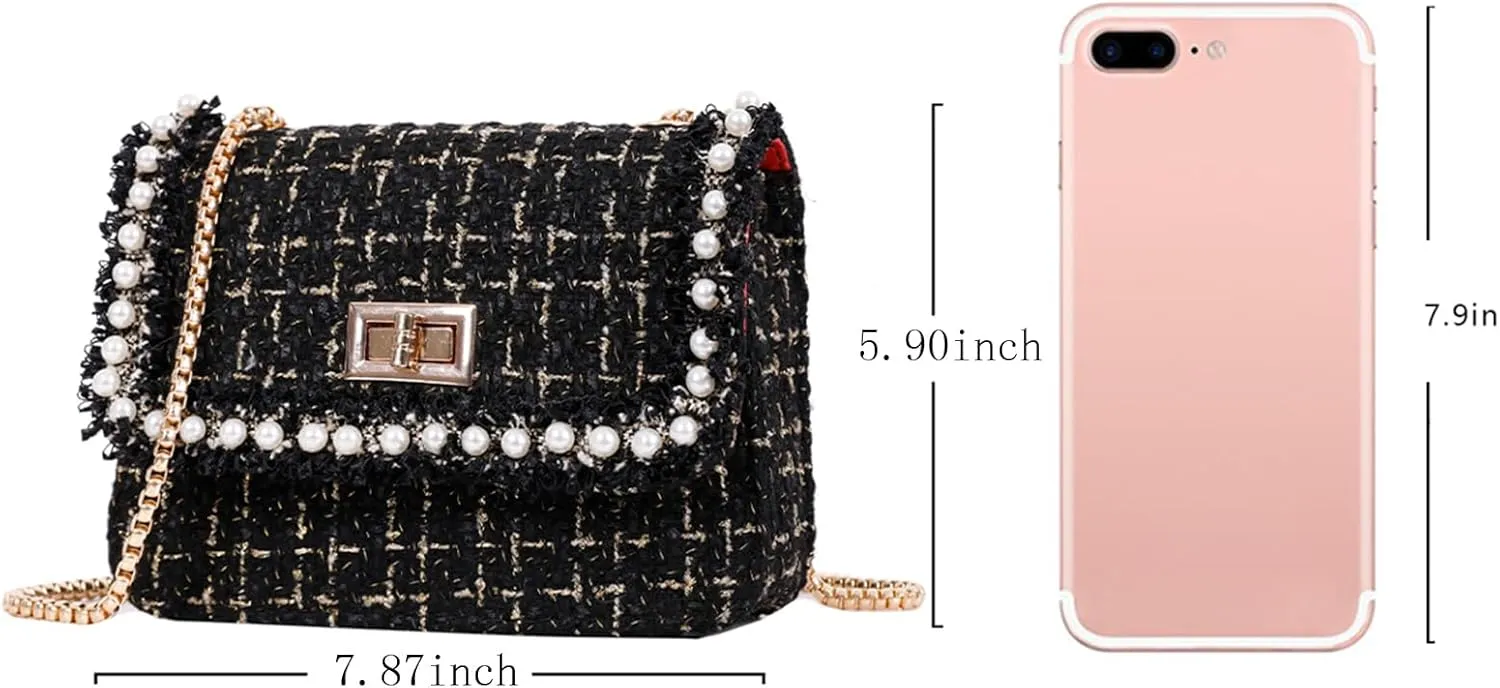 Designer Chain Shoulder Purse for Women Trendy Ladies Quilted Crossbody Bag Clucth Handbags Evening Bag Tweed Purses