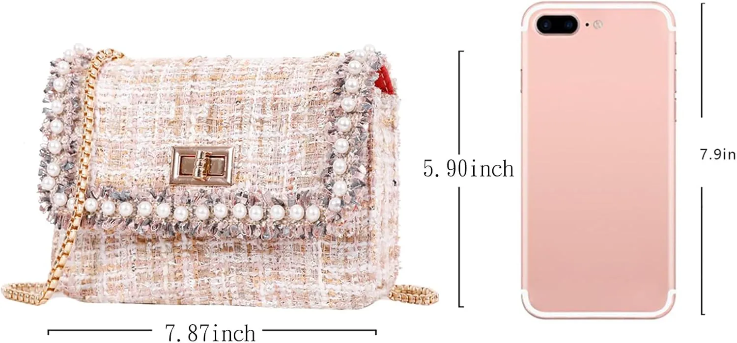 Designer Chain Shoulder Purse for Women Trendy Ladies Quilted Crossbody Bag Clucth Handbags Evening Bag Tweed Purses