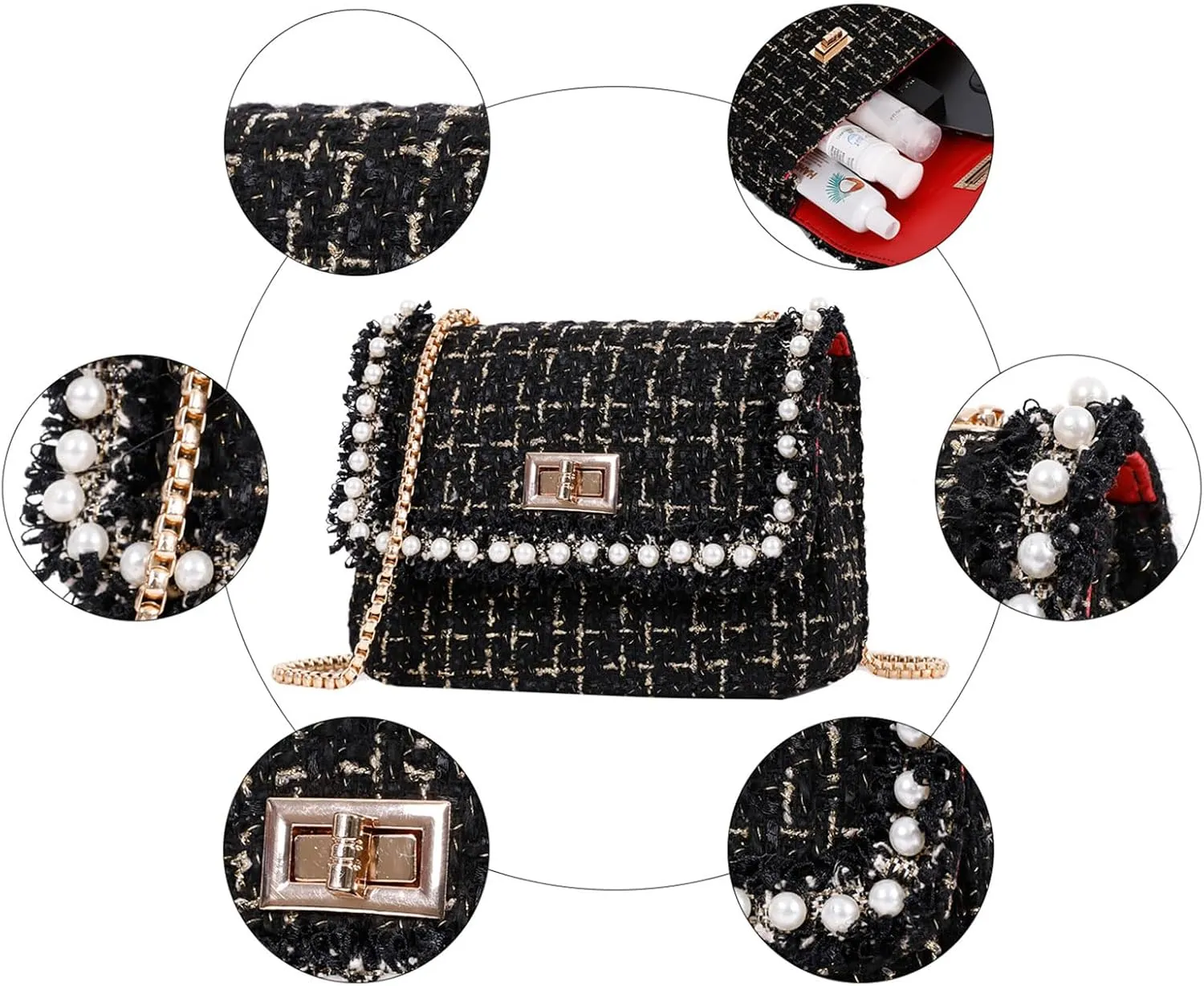 Designer Chain Shoulder Purse for Women Trendy Ladies Quilted Crossbody Bag Clucth Handbags Evening Bag Tweed Purses