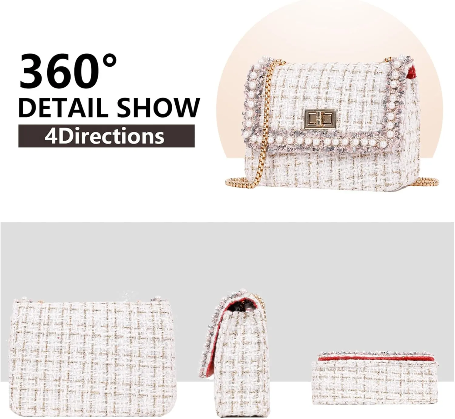 Designer Chain Shoulder Purse for Women Trendy Ladies Quilted Crossbody Bag Clucth Handbags Evening Bag Tweed Purses