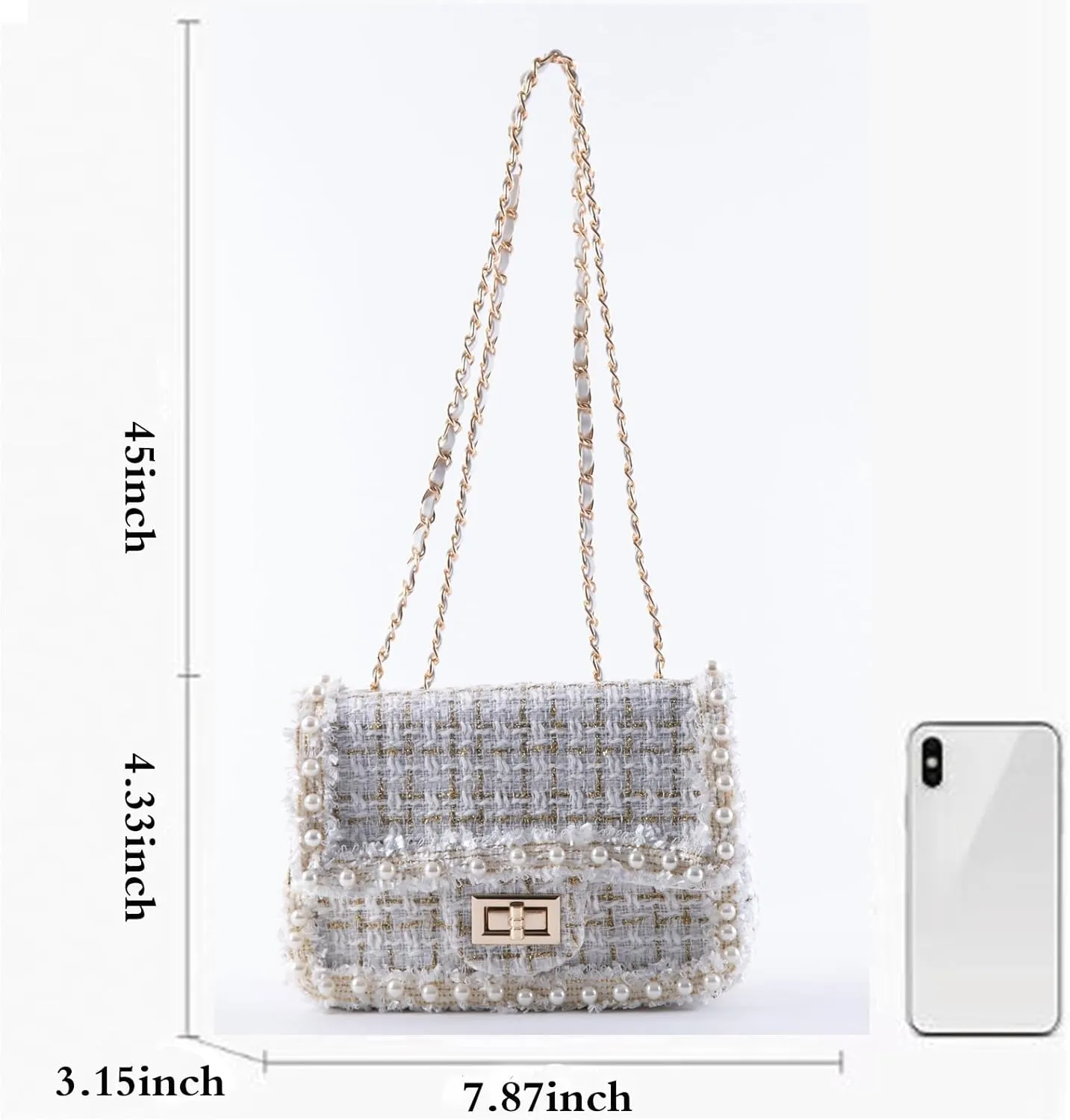 Designer Chain Shoulder Purse for Women Trendy Ladies Quilted Crossbody Bag Clucth Handbags Evening Bag Tweed Purses