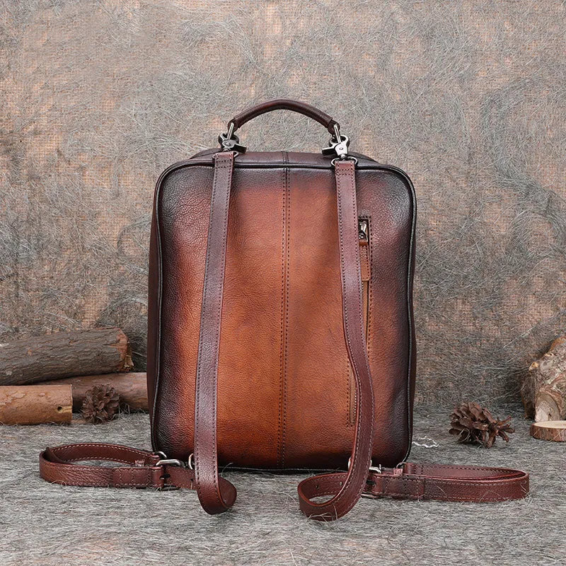 Designer Womens Brown Leather Laptop Backpack Purse Cool Backpacks for Women