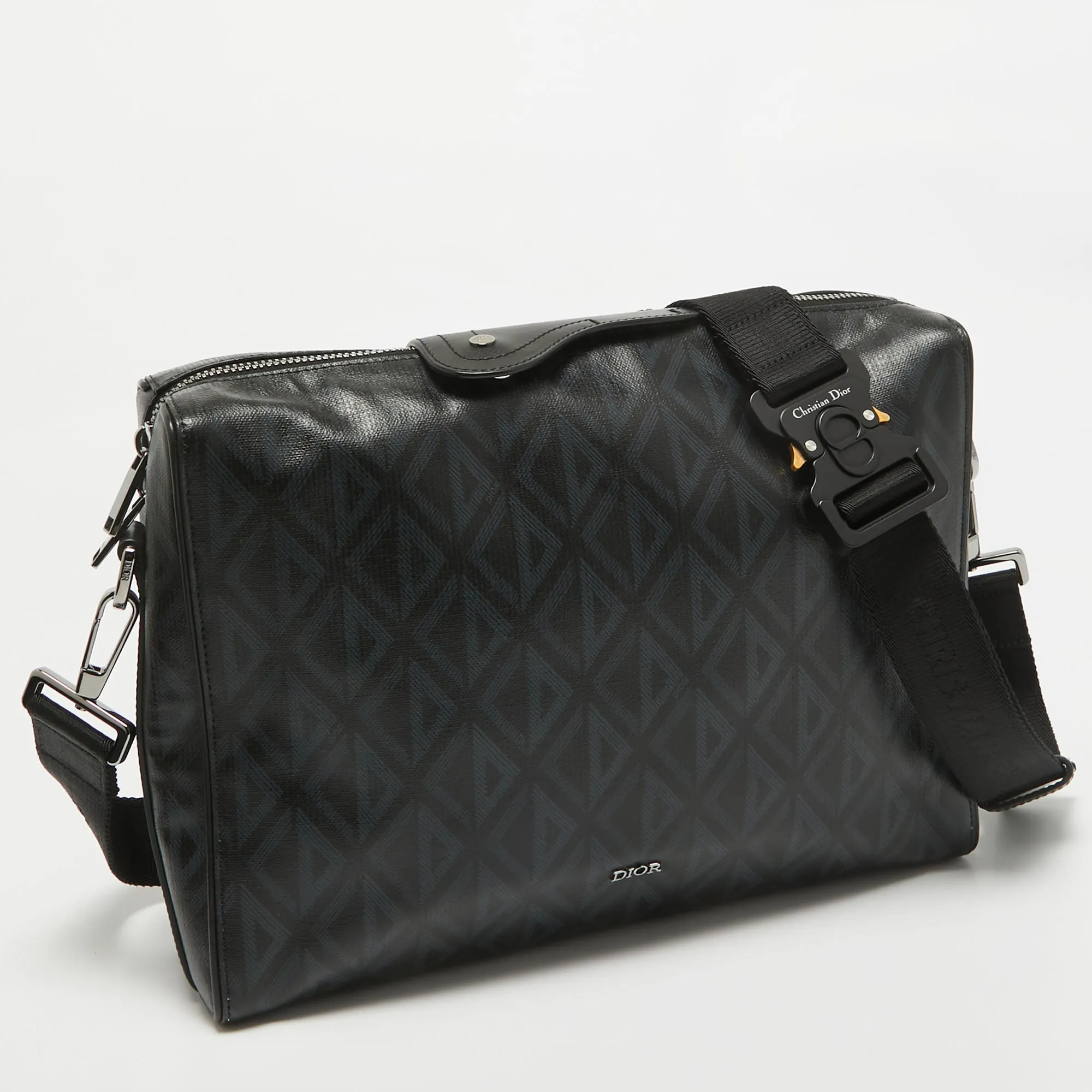 Dior Black Cd Diamond Print Coated Canvas And Leather Lingot Messenger Bag