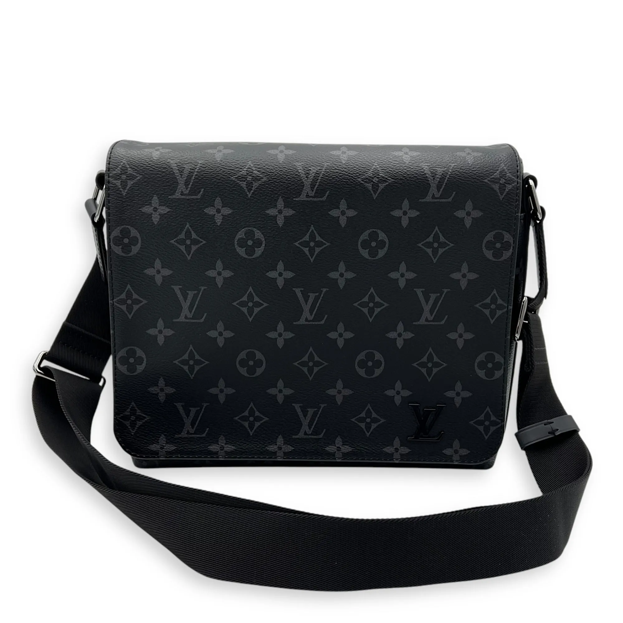 District PM Black Messenger in Monogram Coated Canvas, Silver hardware