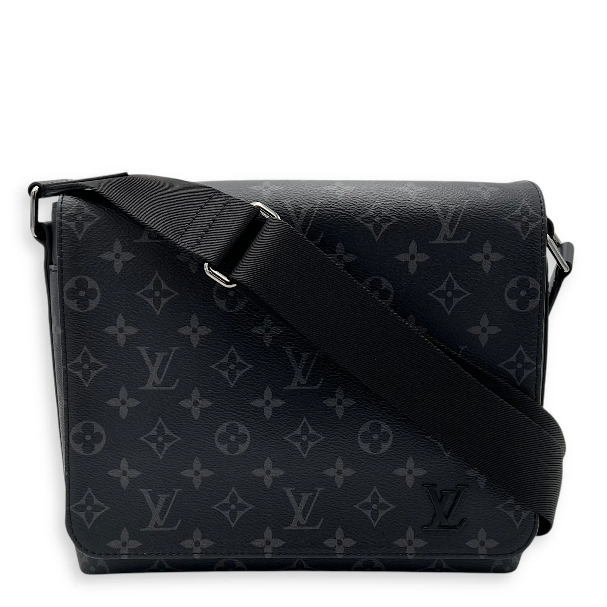 District PM Black Messenger in Monogram Coated Canvas, Silver hardware