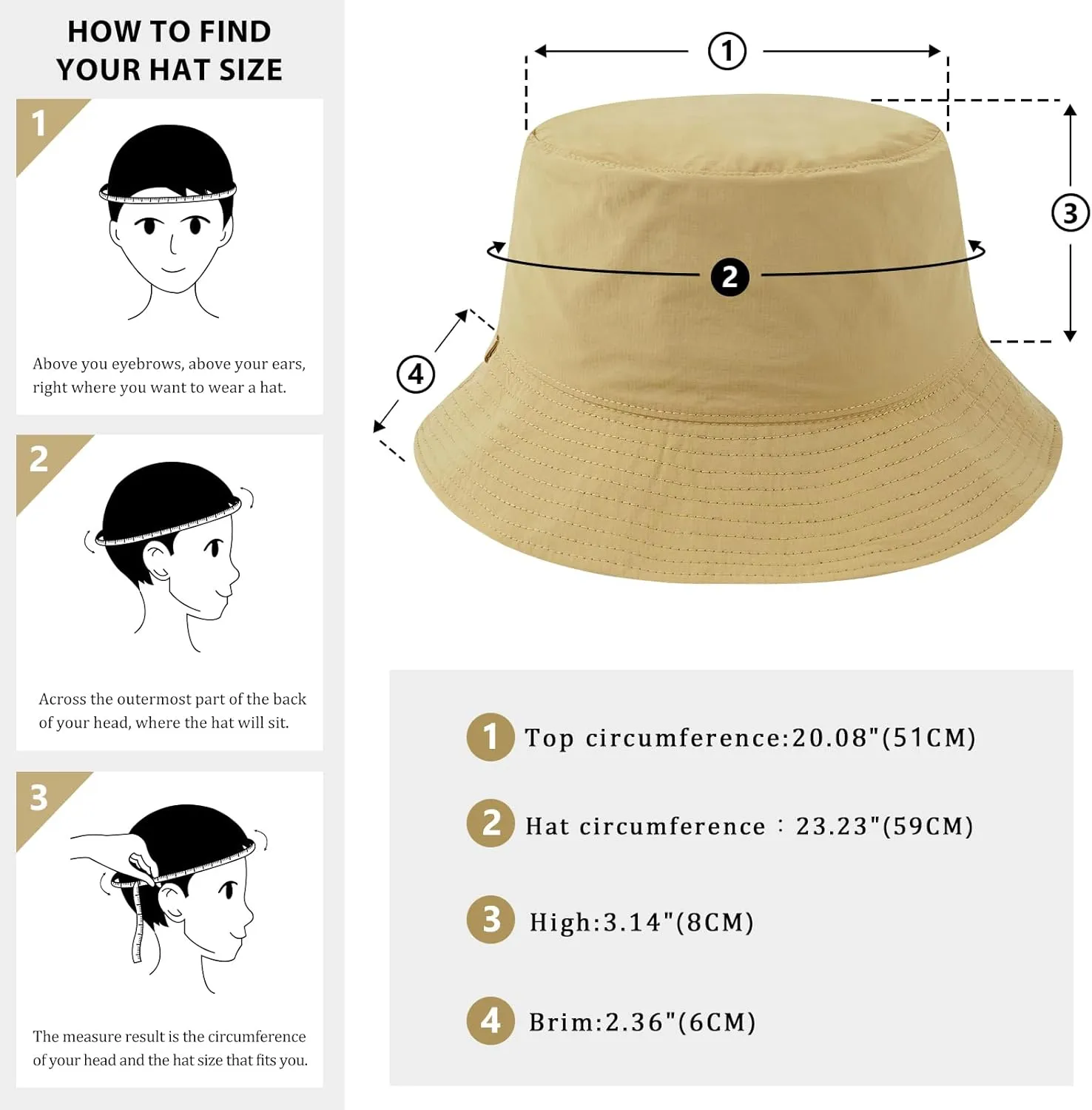 DOCILA Waterproof Bucket Hats for Men Plain Color Outdoor Fisherman Sun Caps