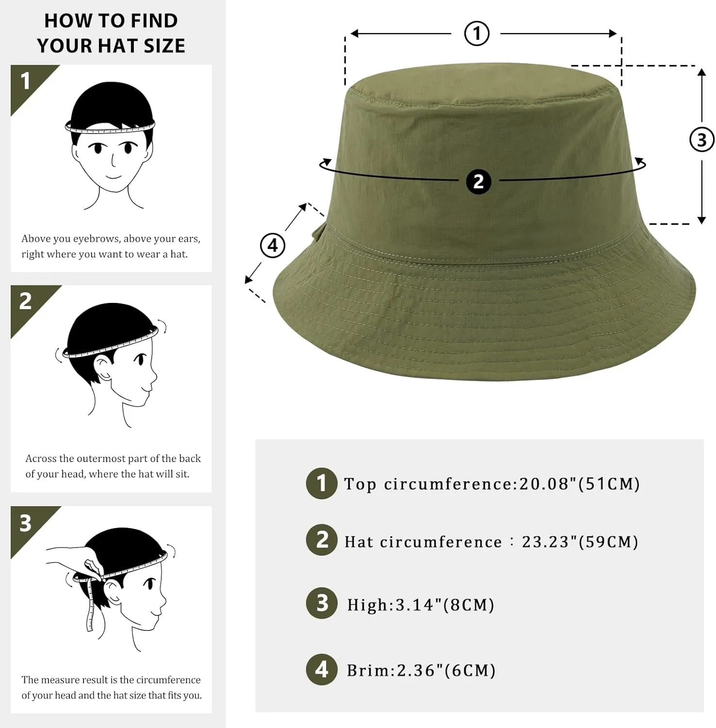 DOCILA Waterproof Bucket Hats for Men Plain Color Outdoor Fisherman Sun Caps