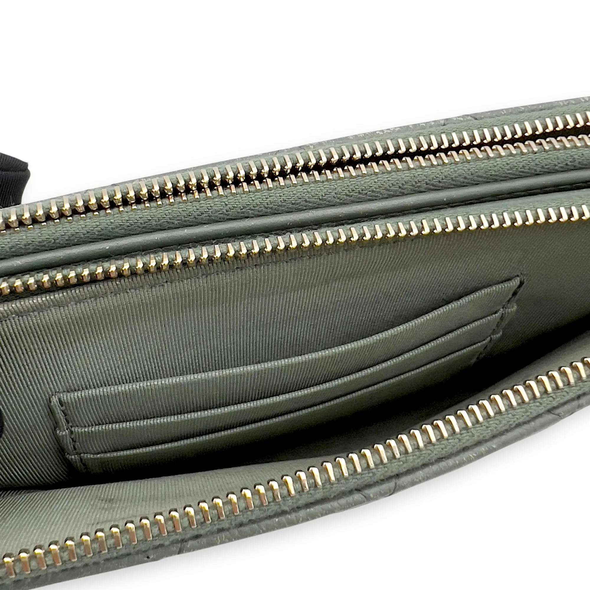 Double Zipped Green Crossbody Bag in Caviar Leather, Gold hardware