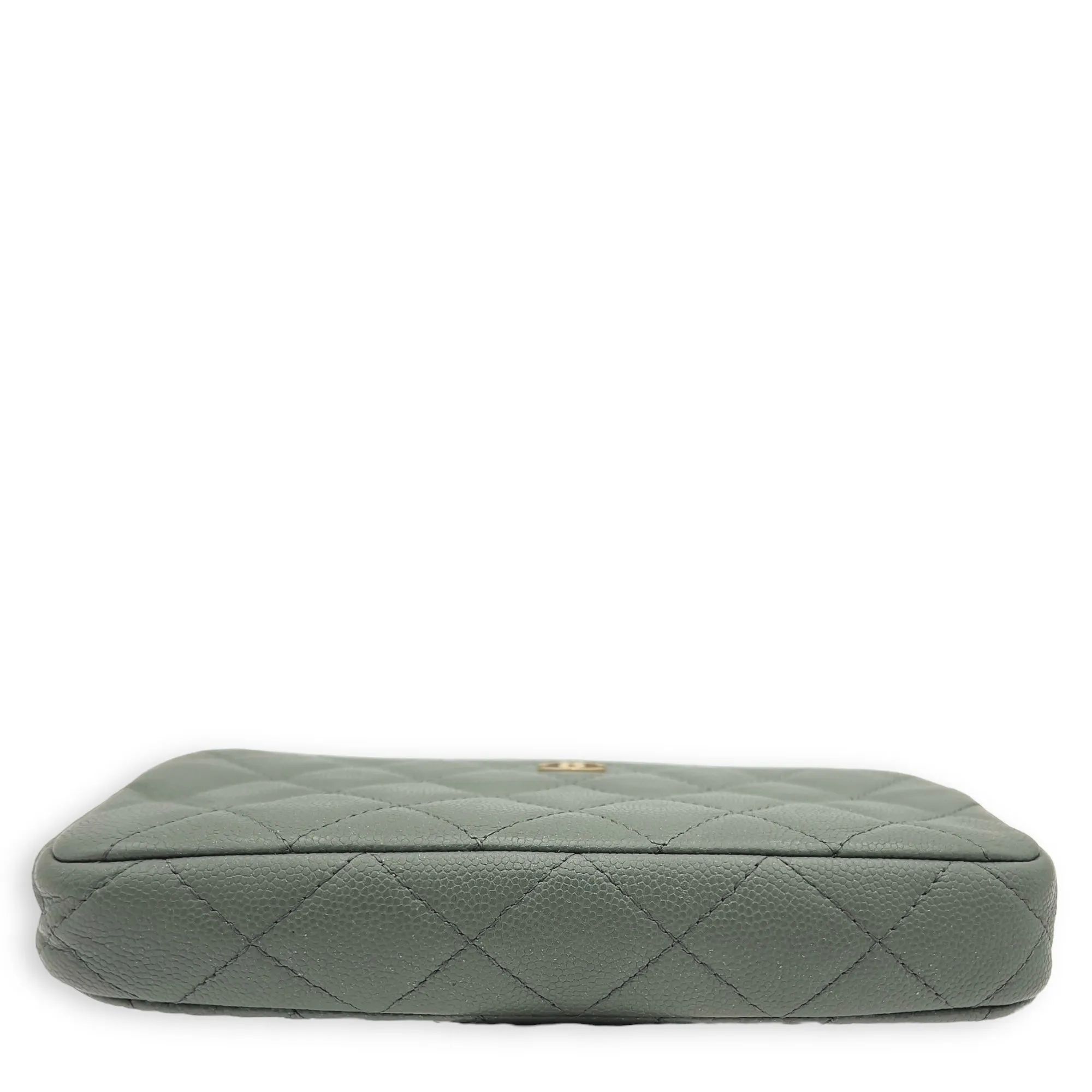 Double Zipped Green Crossbody Bag in Caviar Leather, Gold hardware