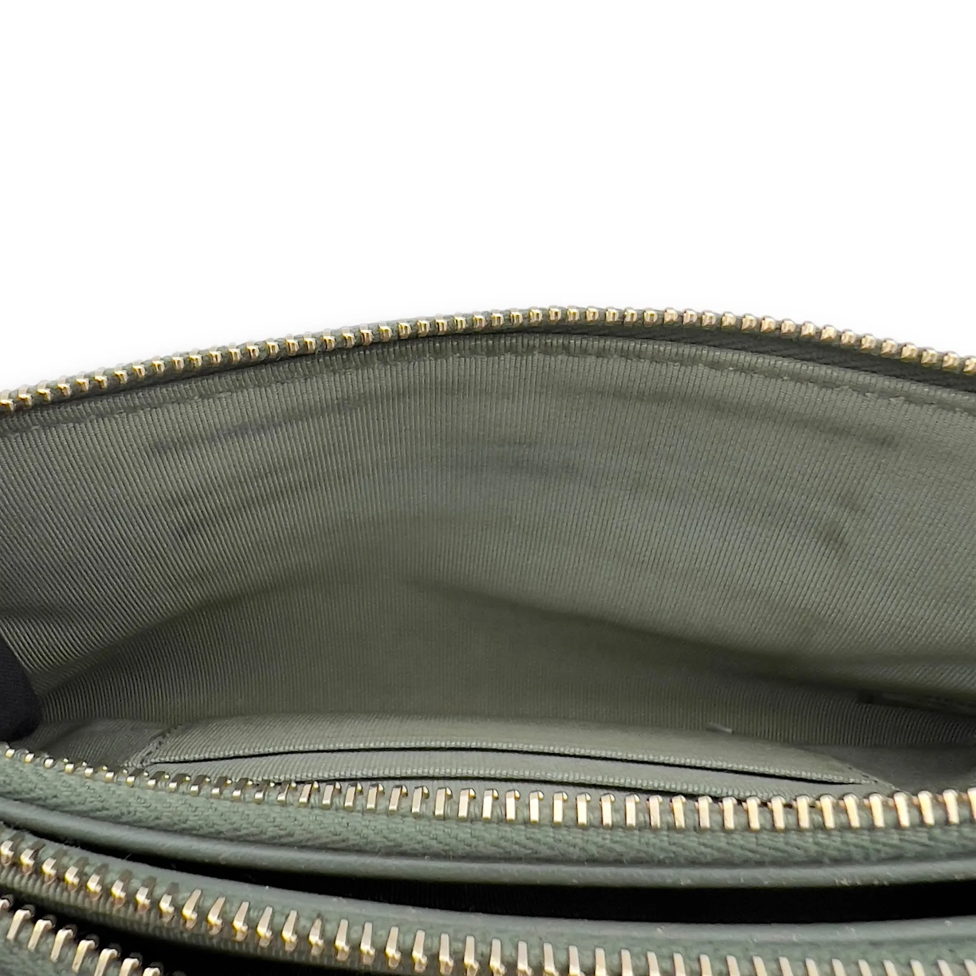 Double Zipped Green Crossbody Bag in Caviar Leather, Gold hardware
