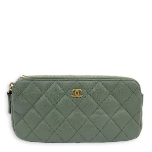 Double Zipped Green Crossbody Bag in Caviar Leather, Gold hardware