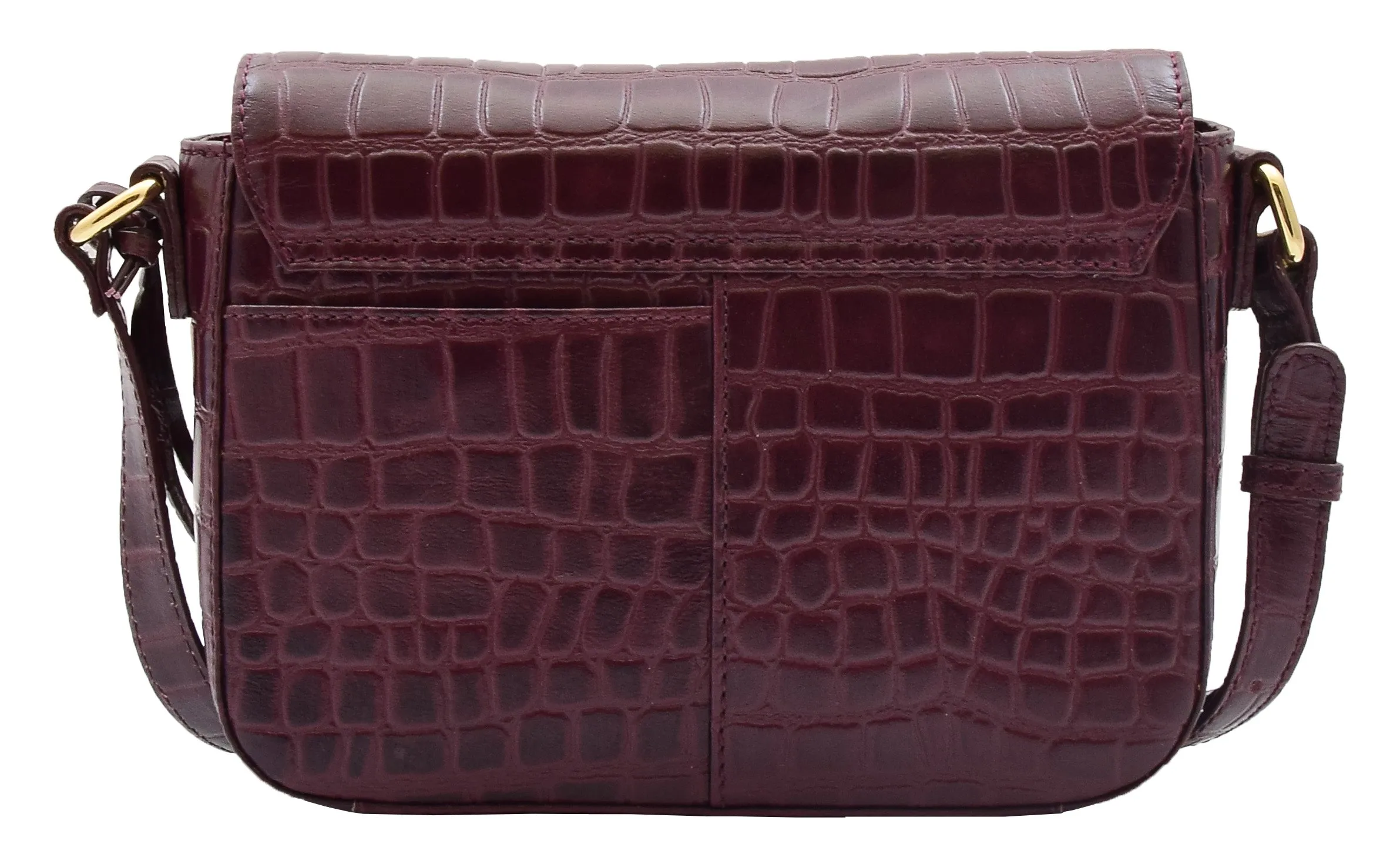 DR297 Women's Cross Body Bag Croc Print Handstitched Leather Handbag Bordo